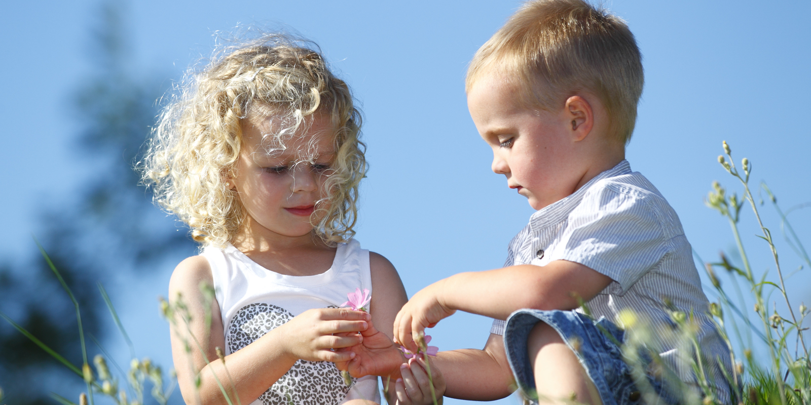 deux enfants en extérieur qui s'échangent une fleur blog wesco