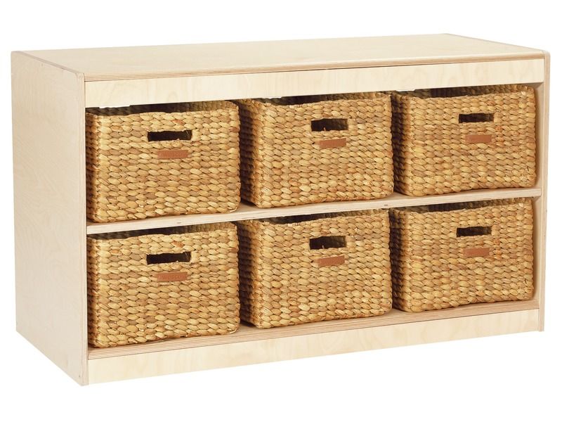meuble de rangement à hauteur d'enfants avec des bacs de rangement en matière naturelle jacinthe d'eau, blog wesco